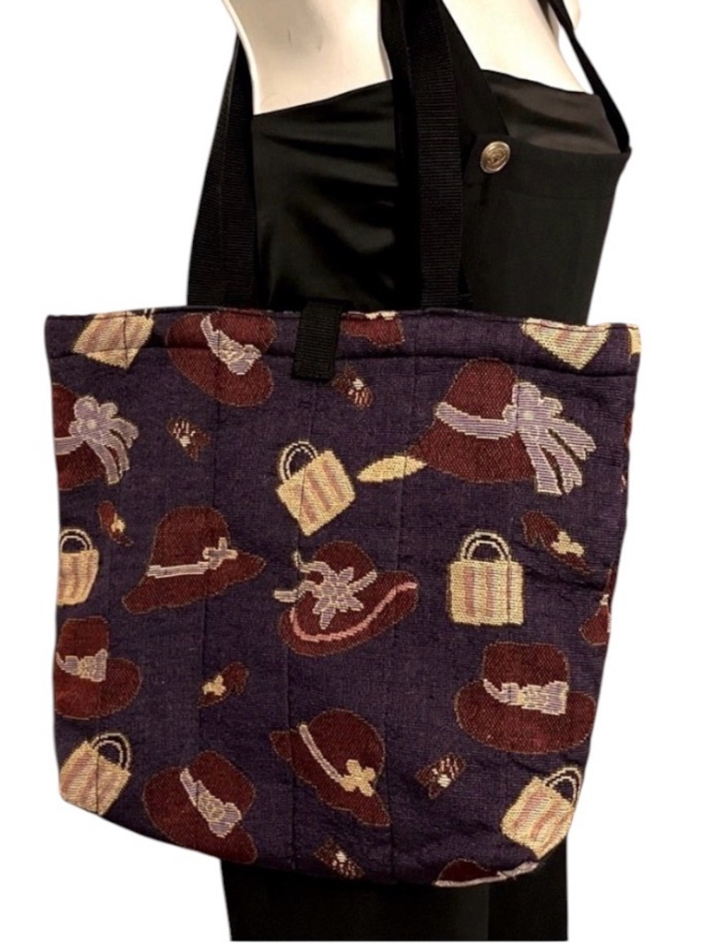 Red Hat Society Purple and Red Quilted Tapestry Fabric Two Handle Laptop Tote